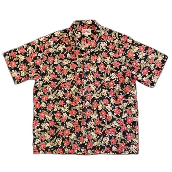 Hilo Hatties Men Hawaiian Shirt Black Pink Hibiscus Print Size XL - Picture 2 of 8